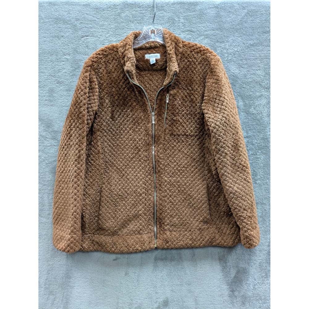 Calvin Klein Teddy Jacket Womens XL Cozy Fleece‎ Faux Fur Casual Chic Minimalist